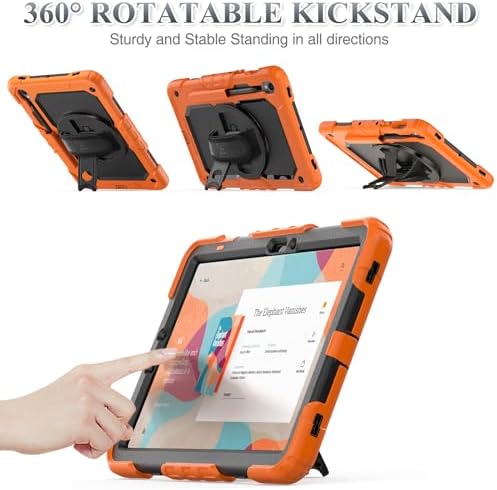 SEYMAC stock Case for Samsung Galaxy Tab S10 Lite / S10 FE / S9 FE 5G / S9 Tablet Case 10.9''/ 11'' Protective with Screen Protector, Pen Holder, 360 Rotate Stand, Hand Strap, Shoulder Strap, Orange - Image 4