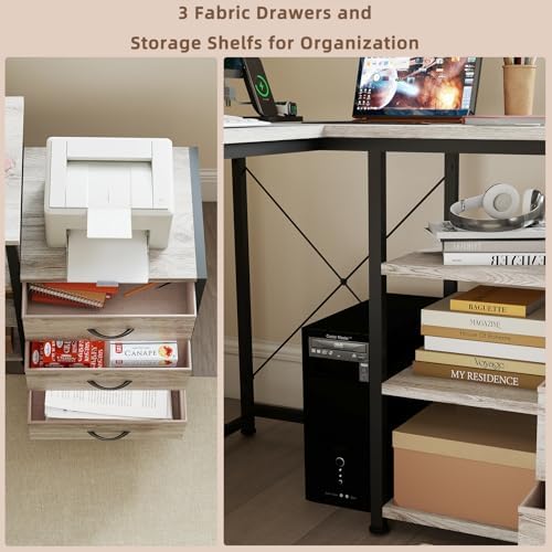 YOSHOOT 55" L Shaped Computer Desk with 3 Fabric Drawers, Gaming Desk - Image 5