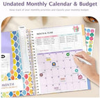 Ospelelf Budget Planner Undated, Money Expense Tracker with Pocket & Stickers, Thick Cardboard Cover, Large Pages for Spacious Writing, Original Fun Colorful Design, 12 Month Financial Notebook, Purple Floral - Image 3