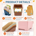 Geetery 12 Pack Non-Tip Book Bins with Stabilizer Wings,lables, Boho - Image 3