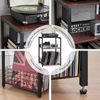 LELELINKY Walnut Oak 18" Wide End Table,3 Tier Large Record Player Stand with Storage Up to 130 Albums,Modern Turntable Stand, Records Vinyl Shelf for Living Room, Bedroom, Printer Desk for Home Office - Image 5