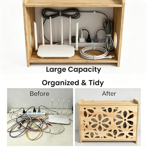 Wooden Projector Shelf,WiFi Router Box Hider,Power Strips Storage,Cable Management,Routers Cover Organizer for Office Home,Floating Modem Shelf for wall,Wall Shelves,wall Mount,Simple Assembly - Image 5
