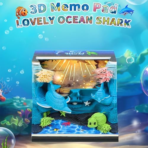 3D Calendar 2027, Desk Time Piece Calendar 2027,Tear-Away 3D Paper Art Notepad w LED Lights,Creative 3D Memo Artsy Pad Calendars, DIY Paper Carving Gift (Sea World) - Image 2