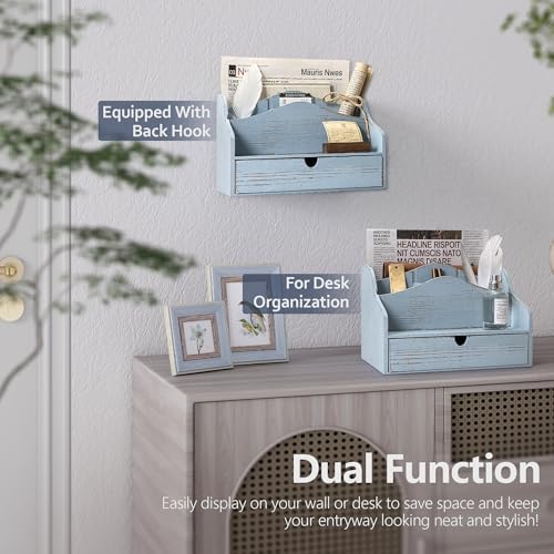 Rebee Vision Mail Organizer for Desk with 4-Slot Letter Home Decor, Blue - Image 4