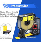 NineLeaf 8 Pack Compatible Labels Tape Replacement for Dymo 18056 1/2 inch Black on Yellow Heat Shrink Tube Labels 12mm x 1.5m for Wires and Cables Use in Rhino 4200 5200 5000 6000 3M Label Maker - Image 2
