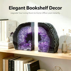 Purple Agate Bookends Set of 2, Heavy Duty Geode Stone Book Ends for Office and Bookshelf, Includes Anti-Slip Rubber Bumpers, Unique Decorative Gift for Home, 3-4 lbs - Image 6