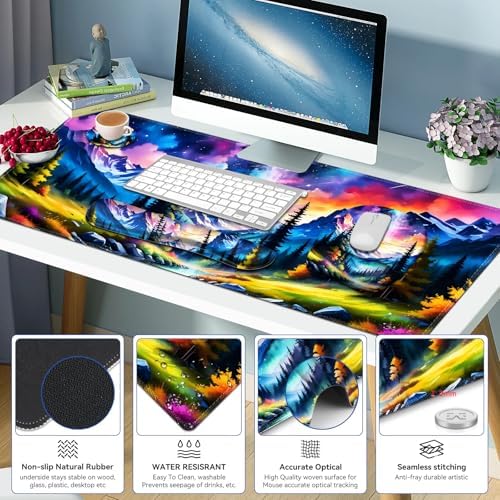 4 in 1 Large Mouse Pad, Keyboard Wrist Rest Set, Ergonomic Mouse Pad with Wrist Support, Desk Mat with Stitched Edges Extended Desk Pad Waterproof Desk Mat for Home Office Game I Landscaping Mountain - Image 4