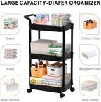 Volnamal Diaper Caddy, 3 Tier Rolling Cart for Baby Essentials, Black - Image 6