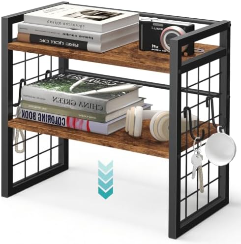 ELITEROO Desktop Shelf Organizer, 2 Tier Wood Desk Bookshelf, Rustic Brown by ELITEROO