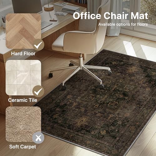 48"x60" Office Chair Mat for Hardwood Floor, Non-Slip Charcoal Brown - Image 3
