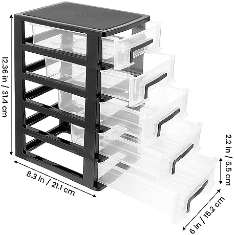 DOITOOL 5 Tier Plastic Drawer Type Closet, 12.36"H x 6"L x 8.3" W Home Office Storage Organizer, Makeup Organizer Station Cube, Cosmetics Jewelry Box for Bathroom, Dorm, Desk, Countertop, Office - Image 3