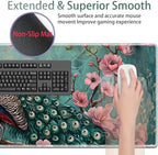 Large Gaming Mouse Pad + Keyboard Wrist Rest + Wrist Support + Coaster Set, Memory Foam Ergonomic for Easy Typing, XXL Extended Gaming Mouse Pad Table Pad - Peacock - Image 4
