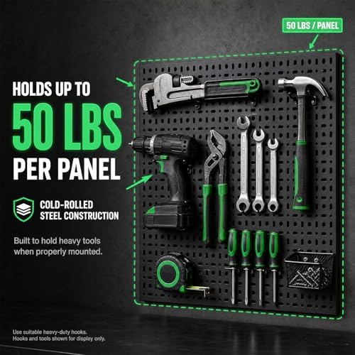 4 Pack Peg Board, 16×12" Black Metal Pegboard Wall Panels for Garage - Image 6