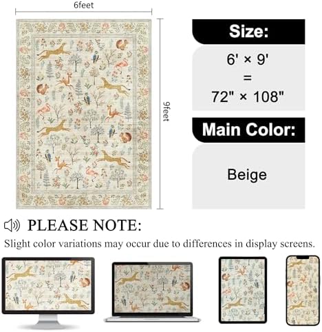 DUKINO 6x9 Area Rug, Washable Animal Living Room Rug Non Slip, Beige - Image 2