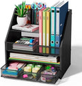 Homsorout Wooden Desk Organizer - Mesh File Organizer with Drawers and Pen Holder - 4-Tier Vertical Paper Letter Storage Tray, Desktop Organizers and Accessories for Home Office (Black by Homsorout
