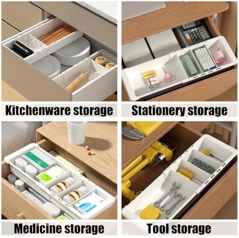 YOOUSOO Expandable Drawer Organizer, 2 PCS Adjustable Drawer Organizer Trays, Drawer Dividers Organizers and Storage For Office Supplies, Pens, Makeup,Utensils, Tools, Flatware and Junks, White - Image 6