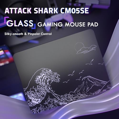 ATTACK SHARK CM05SE Glass Gaming Mouse Pad for FPS & Esports, Nano-Etched Tempered Glass Surface,Ultra-Smooth Low Friction Hard Mousepad,Waterproof Large Desk Mouse Mat for PC Setup,Black Wave - Image 3