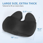 Sytopia Extra Large Office Chair Cushion, 19" x 17" Ergonomic Memory Foam Seat Cushion, Pressure Relief for Tailbone Pain, Sciatica & Hip Pain, Booster Pad for Sitting & Driving, Extra Cover (Black) - Image 3