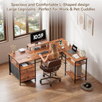 Furologee 50 Inch L Shaped Computer Desk with Power Outlet, Rustic Brown - Image 4