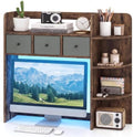 Tangkula Desktop Bookshelf with LED Lights, Dorm Desk Hutch, Rustic Brown by TANGKULA