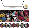 TGFEWYTJYJ Extended Gaming Mouse Pad,Memory Foam Ergonomic Keyboard Mouse Wrist Rest Support Set,Large Desk Mat with Stitched Edges,Non-Slip Base Mousepad Home Office,Flower Skull by GFEWYTJYJ