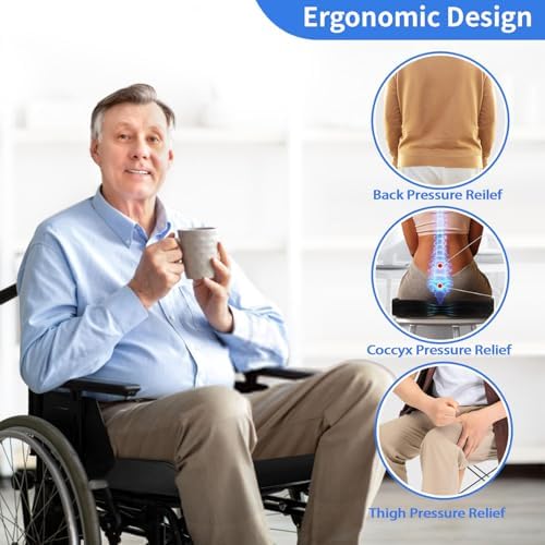 Wheelchair Cushions, 18''x16''x 3'' Gel Wheelchair Seat Cushion with Lumbar Pillow, (2-Piece Set) for Relieve Sciatica, Back, Coccyx, Pressure Sore, Pressure Relief, with Anti-Slip Cover, Strap - Image 2