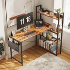 Treesland 47 Inch Computer Desk with Bookshelf, Corner Desk with Storage, L Shaped Desk, Home Office Desks, Writing Study Desk for Bedroom, Brown by Treesland