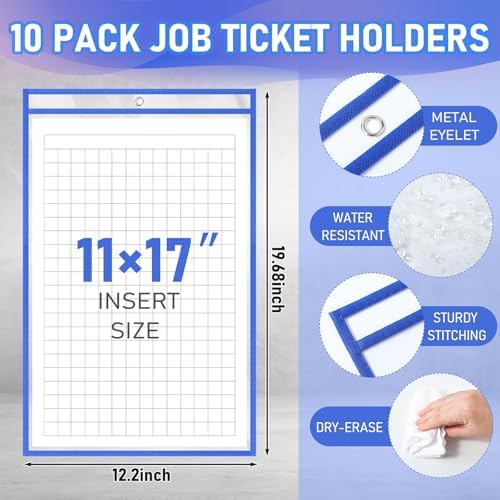 Feifeiya 10 Pack 11 x 17 Inch Job Ticket Holders, Dry Erase Pockets, Clear Paper Sleeves, Shop Ticket Holders, Writable and Erasable Document Cover, Transparent Pocket Cover(Multicolor) - Image 2
