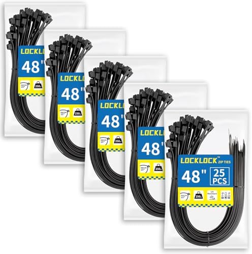 Large Zip Ties Heavy Duty Outdoor 48 inch (125 Pack), Heavy Duty Zip Ties 250 lbs, Black, LOCKLOCK by Unknown