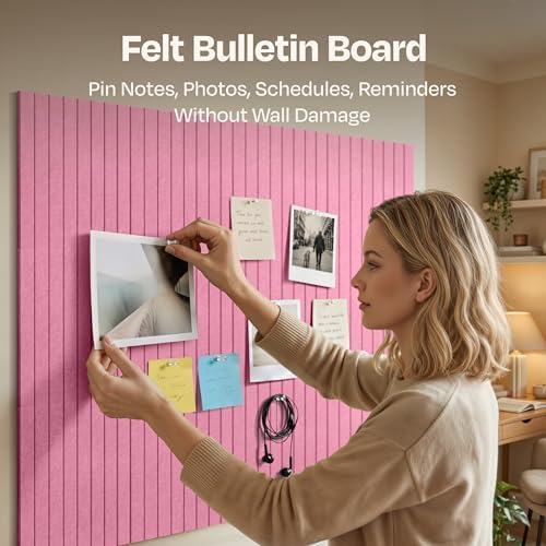 X-Large Cork Board Alternative 12-Pack Felt Bulletin Board Thick and Decorative Pin Board for Home Office Walls 47.24 x 35.43 Inches with 72 Adhesive Tabs - [Chic Pink] - Image 2