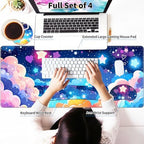 Large Mouse Pad Set 35.4 x 15.7 with Keyboard Wrist Rest, Wrist Support, and Coaster, Waterproof Memory Foam Smooth Desk Pad Mousepad for Home Office School - Pastel Rainbow Star - Image 2