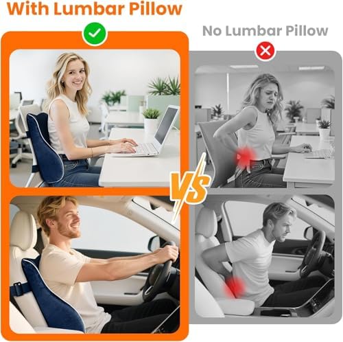 CloudBliss XL Lumbar Support Pillow, Memory Foam for Office Chair, Blue - Image 3
