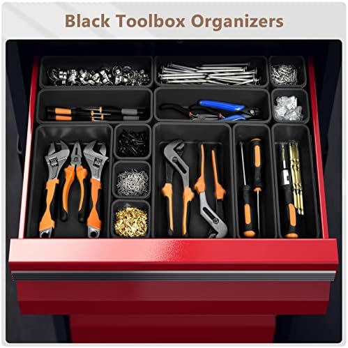 A-LUGEI【】【5 Size】 Tool Box Organizer Tray Divider Set, 【Black】 Desk Drawer Organizer, Garage Organization and Storage Toolbox Accessories Rolling Tool Chest Cart Cabinet WorkBench Small Part - Image 5