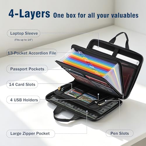 EXLIFBAG Fireproof Document Box with Lock, 13 Pocket Accordion File Folder - Image 4