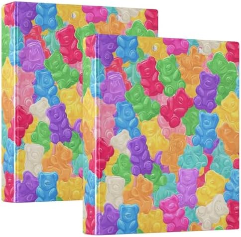 Colorful Sweet Jelly Bears Round Ring Binders Gummy Candies 1.5 Inch 3 Ring Binder with Clipboard Holds 200 Sheets Office Home School by SHJI