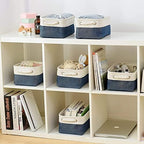 TheWarmHome Storage Basket for Organizing - Small 12x8x5.2 inch 6 Pack Collapsible Storage Bin for Shelves, Canves Storage Cubes for Organizer Cloth Box Gift Toys Closet (White & Jean Blue) - Image 3