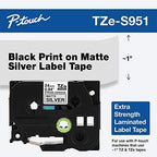 Brother Genuine P-Touch TZE-S951 Tape, 1" (0.94") Wide Extra-Strength Adhesive Laminated Tape,Black on Matte Silver,Laminated for Indoor or Outdoor,Water-Resistant, 0.94" x 26.2' (24mm x 8M), TZES951 - Image 2
