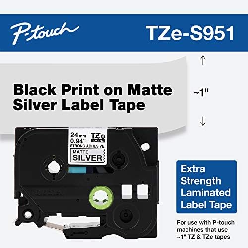 Brother Genuine P-Touch TZE-S951 Tape, 1" (0.94") Wide Extra-Strength Adhesive Laminated Tape,Black on Matte Silver,Laminated for Indoor or Outdoor,Water-Resistant, 0.94" x 26.2' (24mm x 8M), TZES951 - Image 2