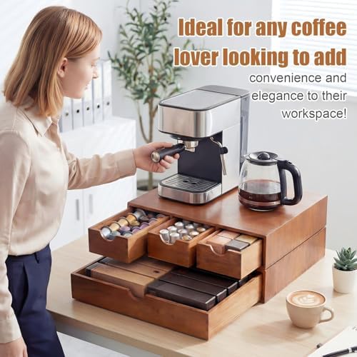 Wooden Pod Holder Drawer Coffee Tea Box, Quadruple, Wood color - Image 7