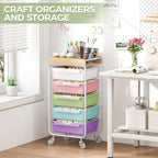 SYKIARIOL Utility Cart with 5 Labeling Drawers and Wooden Tabletop - Image 6