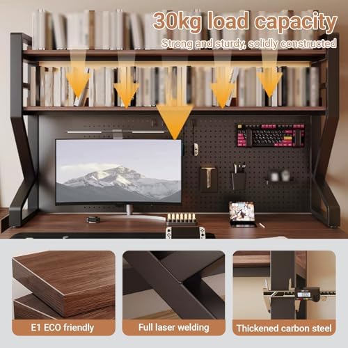2/3 Tier Desk Shelf with Pegboard & Storage Accessories, Metal Desk Storage Organizer Shelf Space-Saving, DIY Table Countertop Shelves for Dorm, Office(Black+Oak,95 * 115cm/37.4 * 45.3in) - Image 5