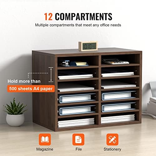 VEVOR Literature Organizers, 12 Compartments Office Mailbox with Adjustable Shelves, Wood Literature Sorter 20.4x12x16.1 inches for Office, Home, Classroom, Mailrooms Organization, EPA Certified Brown - Image 6