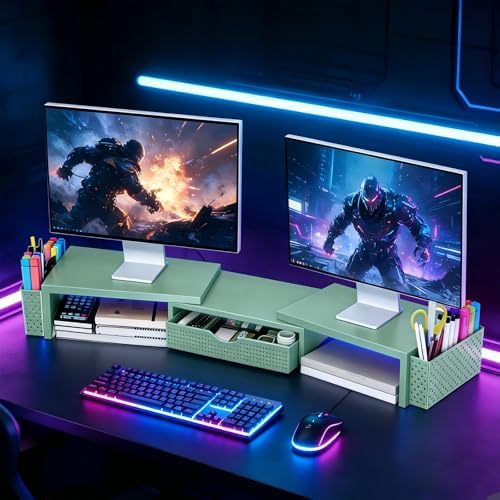 Spacrea Dual Monitor Stand Riser with Drawer and 2 Pen Holders - Image 7