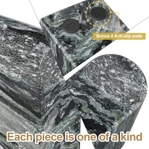 Koville South African Natural Marble Bookends for Shelves, Non-Slip Book Ends, 13LBS Ultra Heavy Duty Marble Book Holder Organizer, Apartment Decor for Movies/CD/Video Games(Olive Green) - Image 2