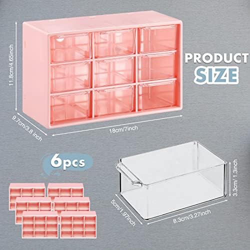 Amyhill 6 Pcs Mini Drawer Organizer Small Organizer with 9 Drawers Plastic Desktop Craft Storage Box for Office Home Room Jewelry Cosmetics Collection(Pink) - Image 3