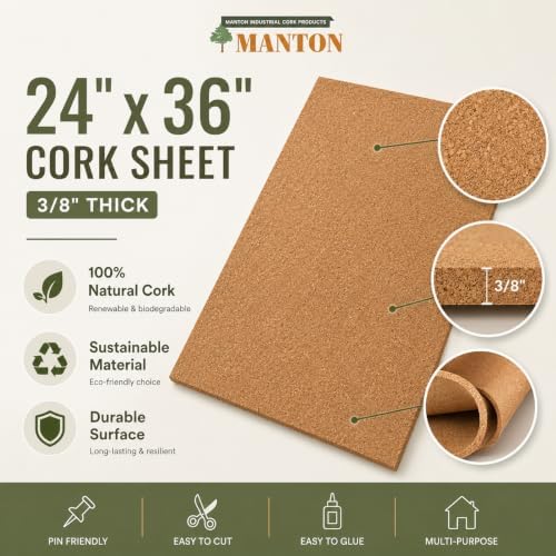 Manton Cork 24" x 36" x 3/8" Thick Cork Sheets (2-Pack), 100% Natural and Sustainable Cork Bulletin Boards. Perfect for Home, School, and Office - Image 3