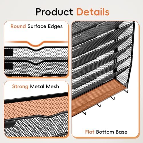 2Pack 8-Tier Wall File Organizer with Hook, Hanging File Organizer Black - Image 3