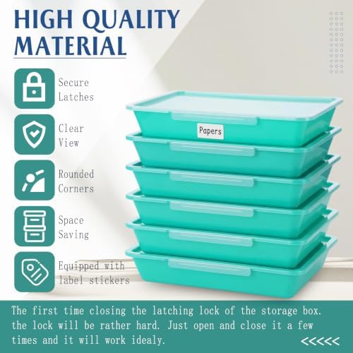 Tinlade 6 Pcs Classroom Paper Storage Bins with Lids, 13x10, Teal - Image 3