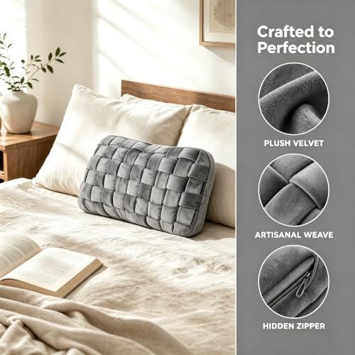 Lumbar Pillow Decorative Throw Pillow, Soft Velvet with Sponge-Filled 3D Woven Strips, Hand-Woven & High-Density Polyester Fiberfill Core, for Couch Bed Accent Chair Home Office(Dark Grey) - Image 6