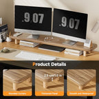 Dual Monitor Stand Riser, 39 Inch Extra Long Wooden Desktop Monitor Riser with Storage for 2 Monitors Ultra Strong Desk Shelf Organizer Riser Ergonomic for 2 Screens/Laptop/PC/TV/Printer -Light Walnut - Image 2